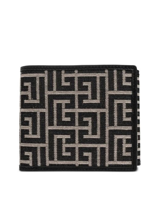 Balmain Black Monogram Canvas Wallet for men
