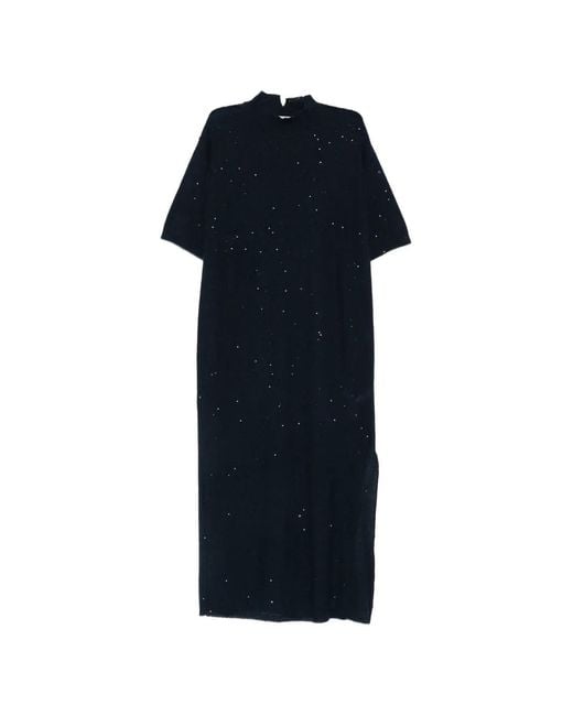 Antonelli Blue Robe Mi-Longue Garofano En Maille À Sequins