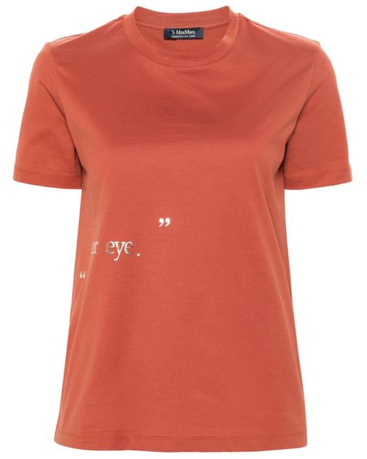 Max Mara Orange Slogan-print Cotton T-shirt