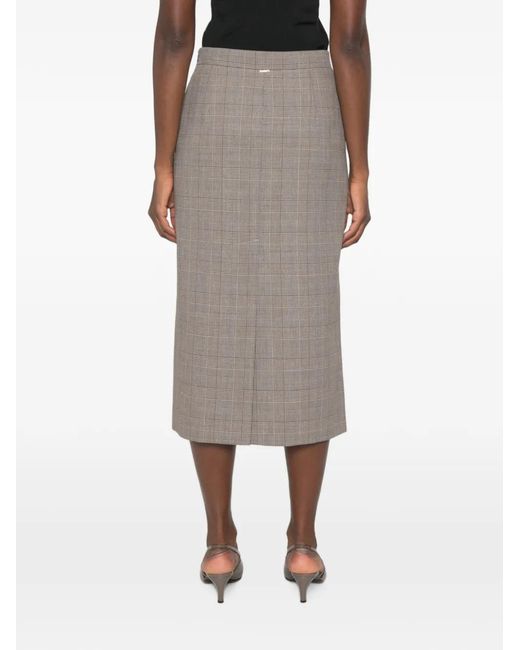 Twinset Gray Check-Pattern Midi Pencil Skirt