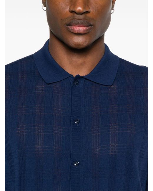 Lardini Blue Check-pattern Cotton Polo Shirt for men