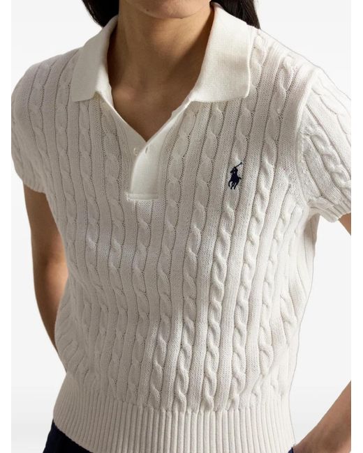 Polo Ralph Lauren Cropped Cable-Knit Polo Shirt in White | Lyst