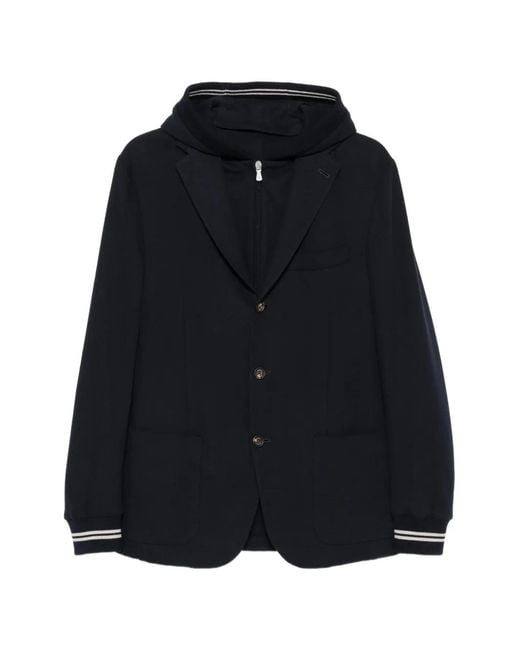 Eleventy Black Hooded Single-Breasted Jacket for men