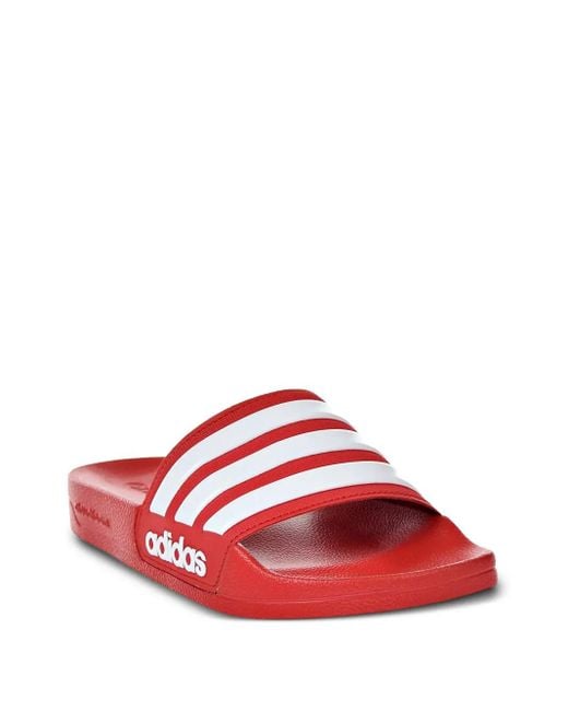 Adidas Red Three-Stripe Cloudfoam Slides for men