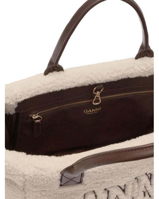 Ganni Natural Logo-Detail Tote Bag