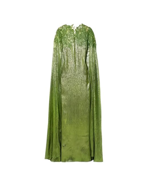 Oscar de la Renta Green Embellished Cape-Effect Gown