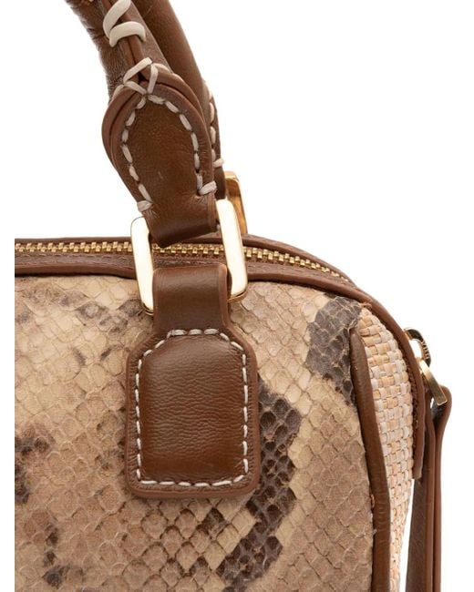 Isla Brown Mini Bowling Snakeskin Top Handle Mini Bag