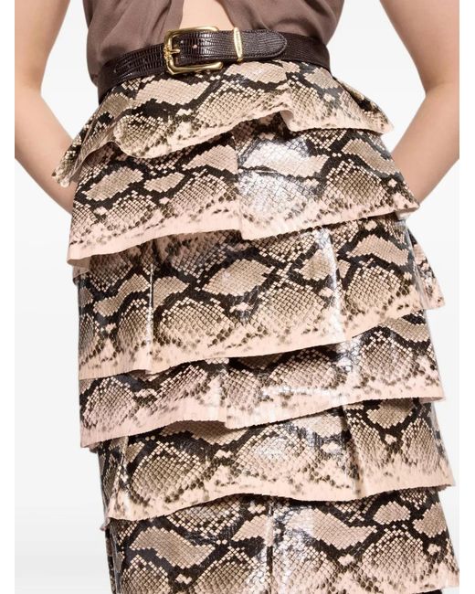 Elie Saab White Python-Effect Tiered Midi Skirt