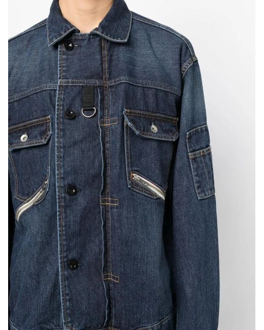 Sacai Blue Straight-Point Collar Cotton Jacket for men