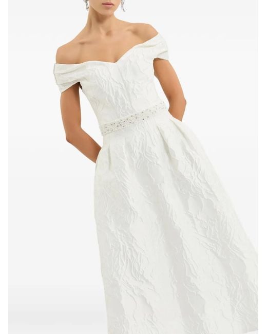 Rebecca Vallance White Winslet Off-Shoulder Midi Dress