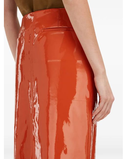 Ferragamo Orange Patent Leather Pencil Skirt