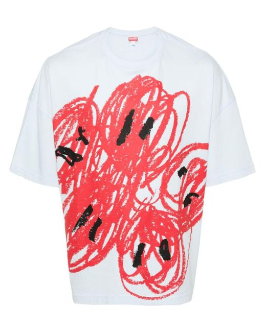 KENZO Red Drawn Varsity Cotton T-shirt for men