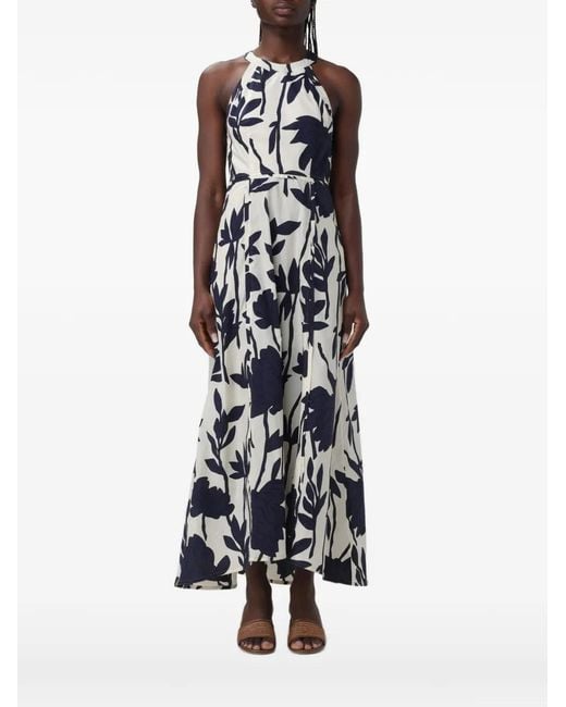 Brunello Cucinelli White Floral-Print Halterneck Midi Dress