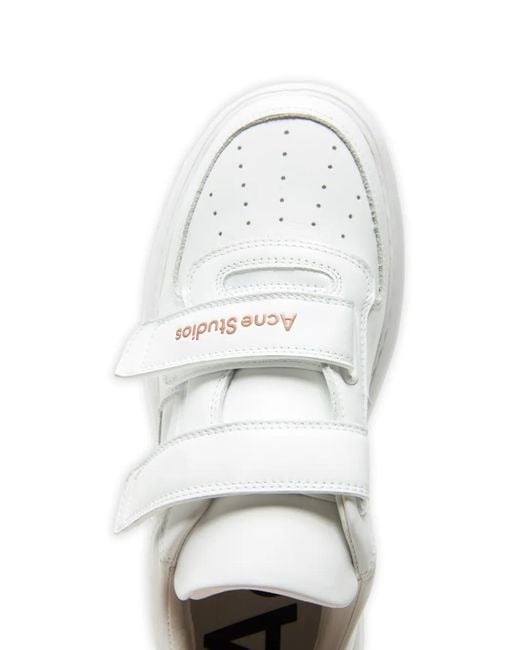 Acne White Leather Touch-Strap Sneakers