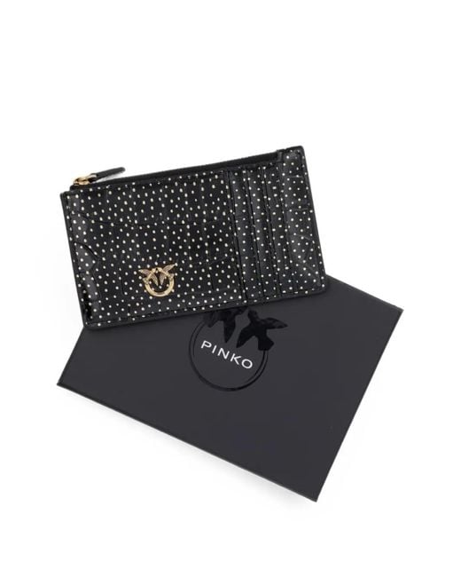 Pinko Black Love Birds-Hardware Leather Cardholder
