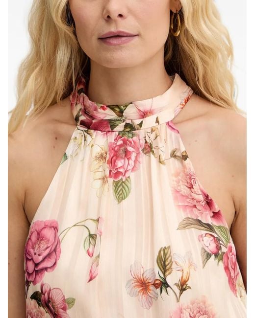 Guess Pink Floral-Print Halterneck Mini Dress