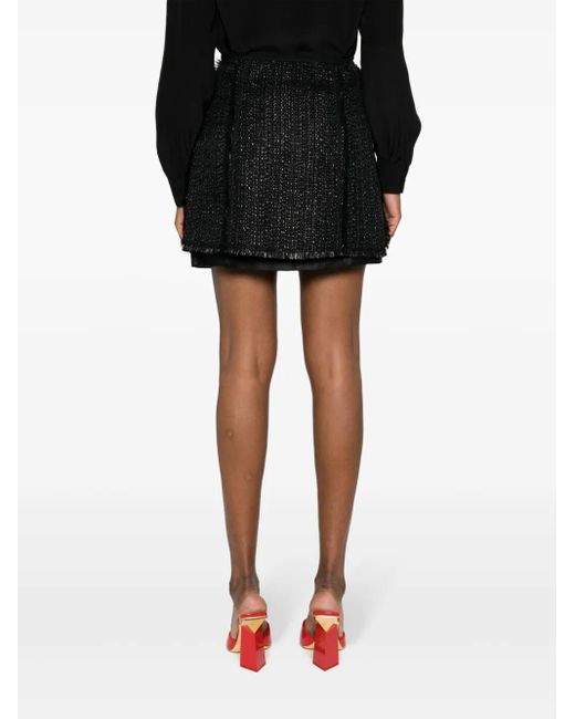 Lanvin Black Metallic Tweed A-Line Miniskirt