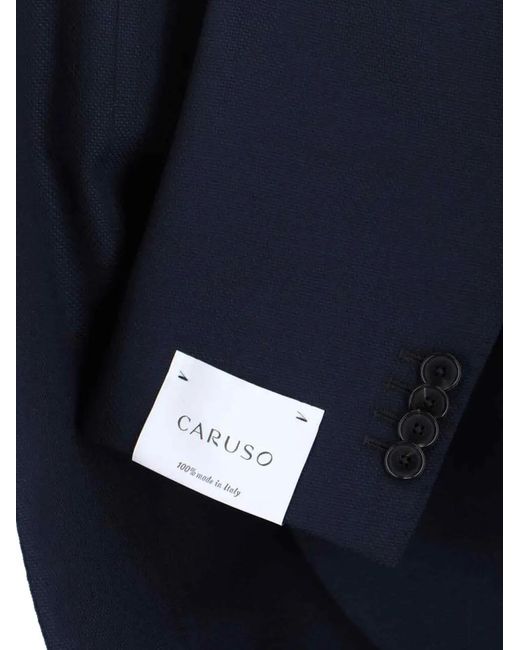 Caruso Blue Pocket Buttoned Blazer for men