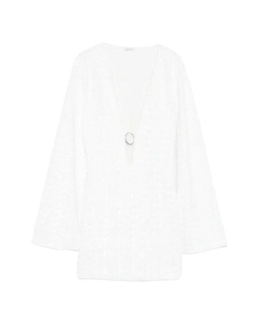 Oseree White Robe Courte À Paillettes Et Détail D'Anneau