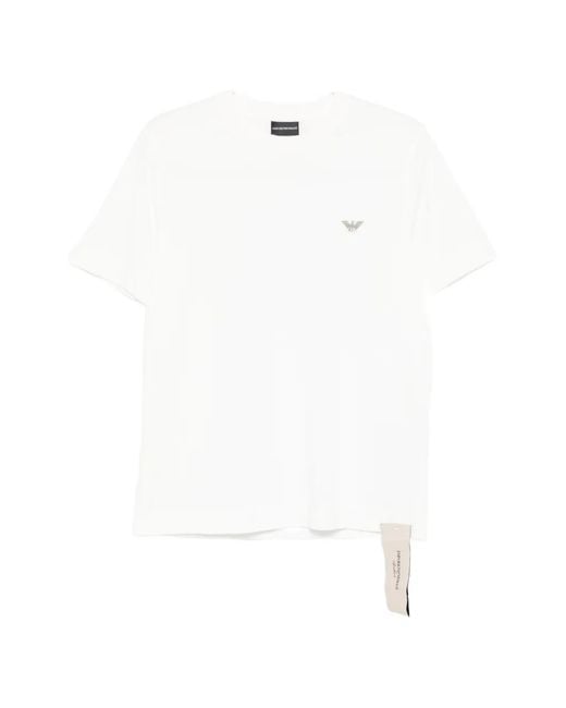 Emporio Armani White Logo-Embroidery T-Shirt for men