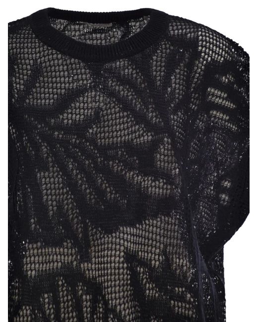 Brunello Cucinelli Black Crew-Neck Sequin Top