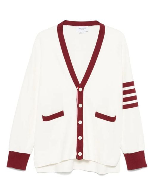 Thom Browne Red 4-Bar Stripe Cotton Cardigan for men