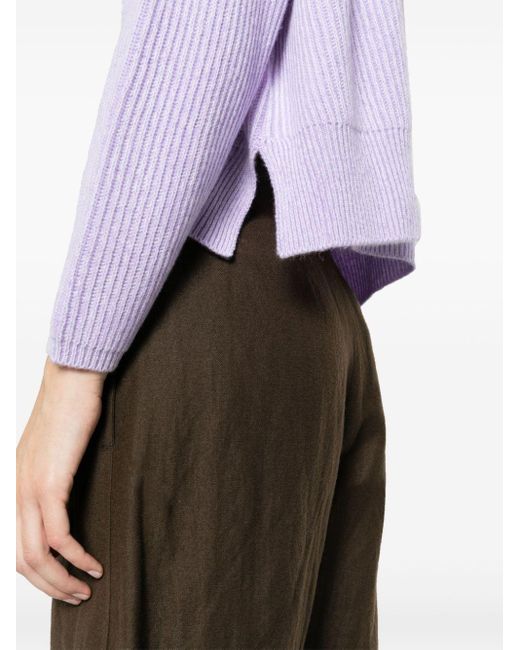 Allude Purple Crew-neck Ribbed-knit Jumper