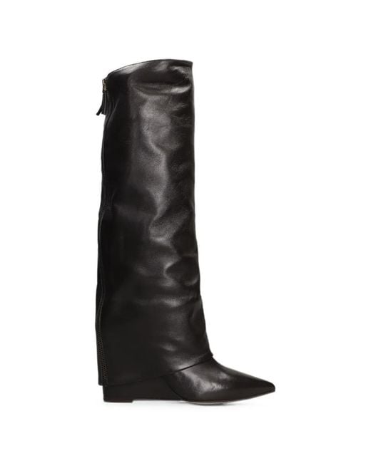 The Seller Black Pointed-Toe Wedge Boots