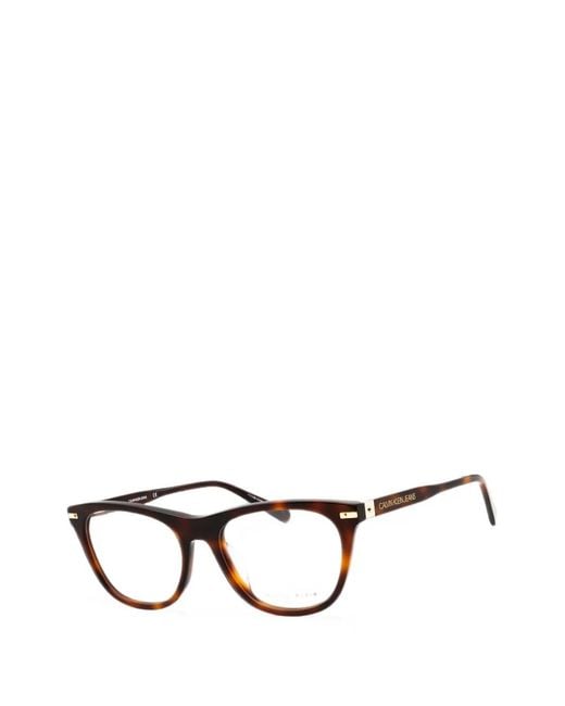 Calvin Klein Black Tortoiseshell-Effect Rectangle-Frame Glasses