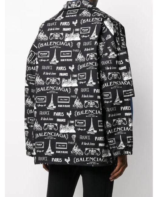 Balenciaga Black Paris-Print Layered-Sleeve Jacket for men