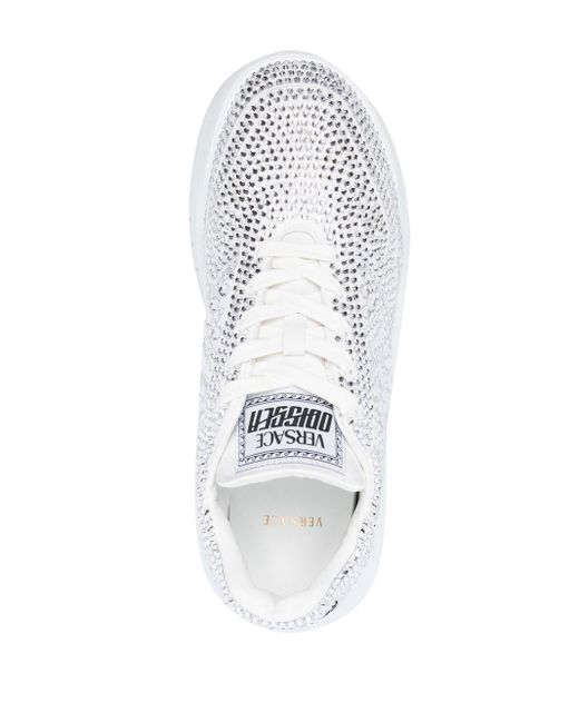 Versace White Crystal-embellished Lace-up Sneakers for men