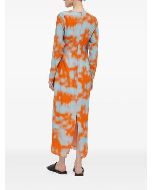 Samsøe & Samsøe Orange Long-Sleeves Split Midi Dress