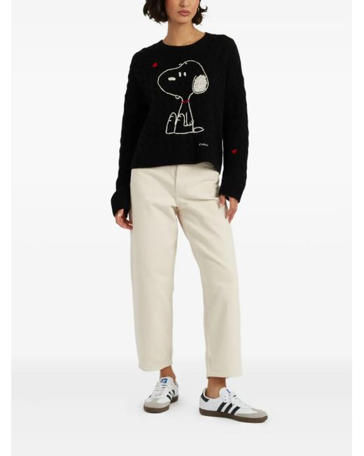 Chinti & Parker Black X Peanuts Snoopy-Motif Cable-Knit Sweater