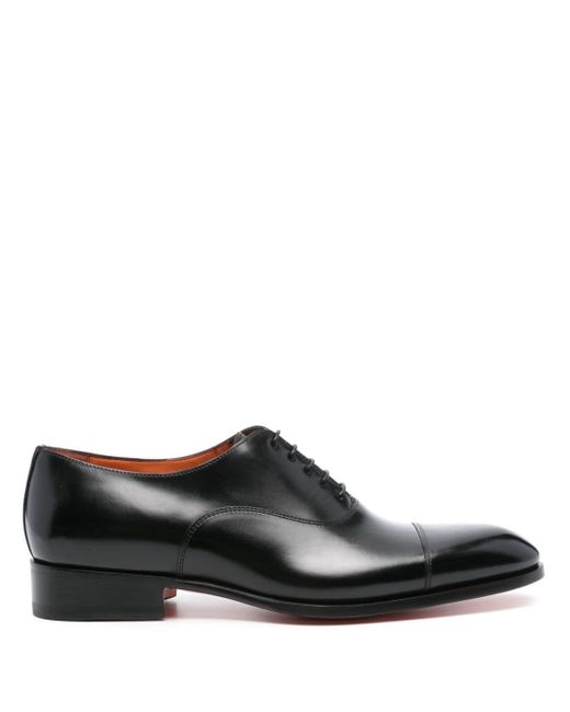 Santoni Black Polished Leather Oxford Shoes for men