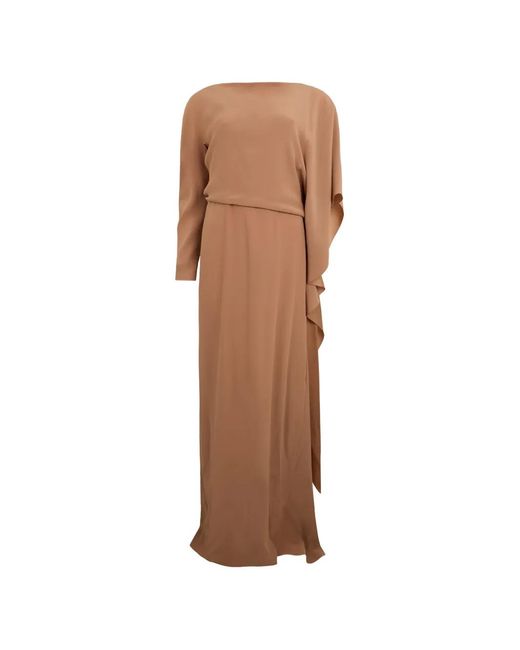 Alberta Ferretti Brown Draped-Detail Long-Sleeve Maxi Dress