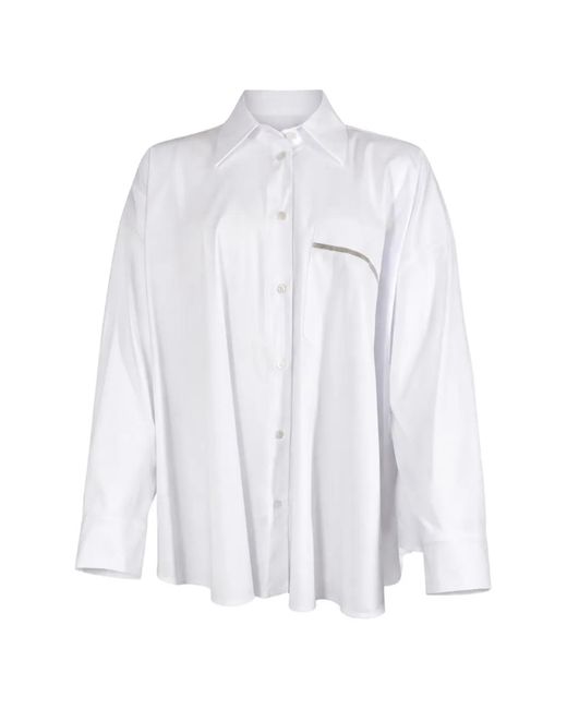 D.exterior White Crystal-Embellished Oversized Shirt