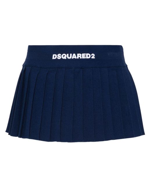 DSquared² Blue Logo-embroidered Pleated Mini Skirt