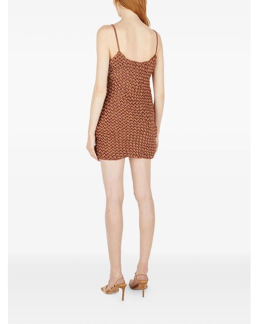 Isa Boulder Brown Woven V-Neck Mini Dress