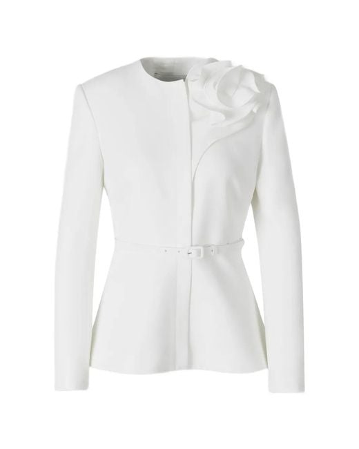 Roland Mouret White Flower Belted Jacket