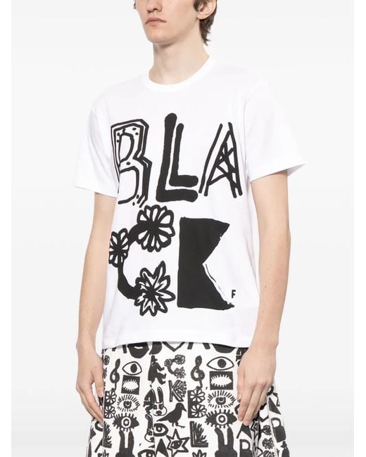 COMME DES GARÇON BLACK White Graphic Print Round-Neck T-Shirt