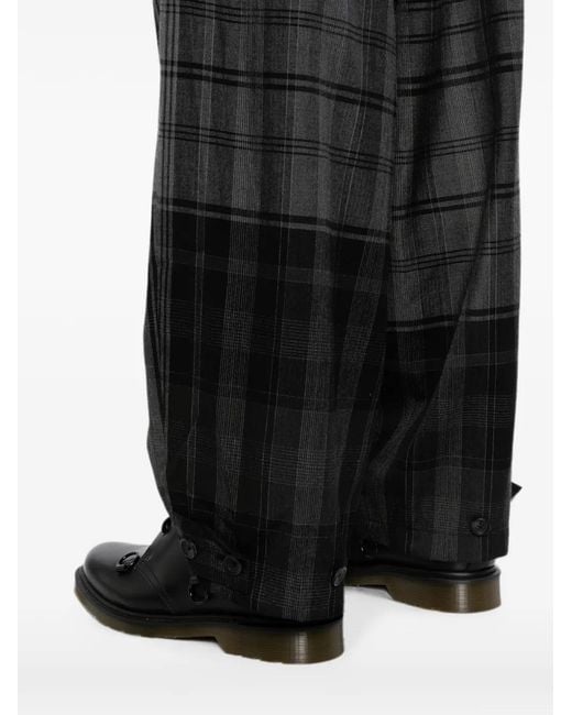 Yohji Yamamoto Gray Plaid Tab-Detail Trousers for men