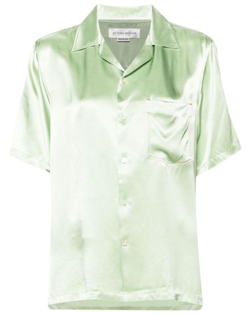Victoria Beckham Camp-collar Satin Shirt Green