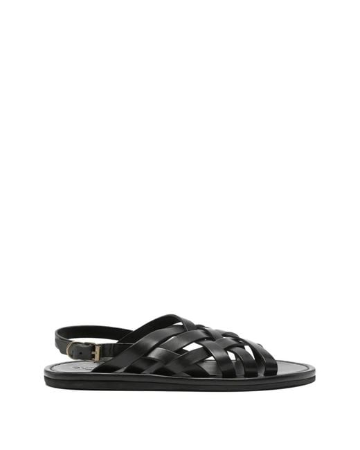 Buttero Black Woven-Effect Leather Sandals for men