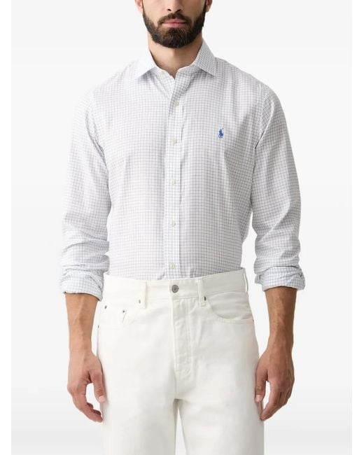 Polo Ralph Lauren White Check-Print Logo-Embroidered Shirt for men