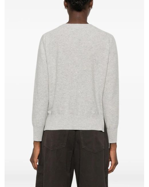 Panicale White Sequin-Embellished Side-Slit Sweater
