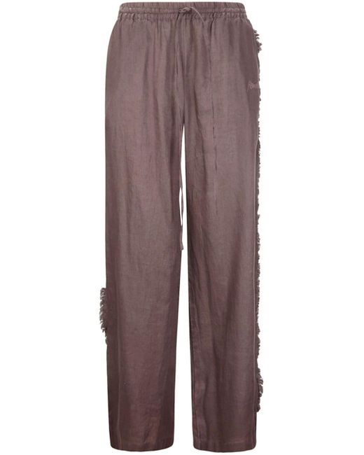 P.A.R.O.S.H. Brown Distressed-Finish Straight Linen Trousers
