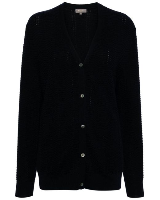 N.Peal Cashmere Black V-neck Open-knit Cardigan
