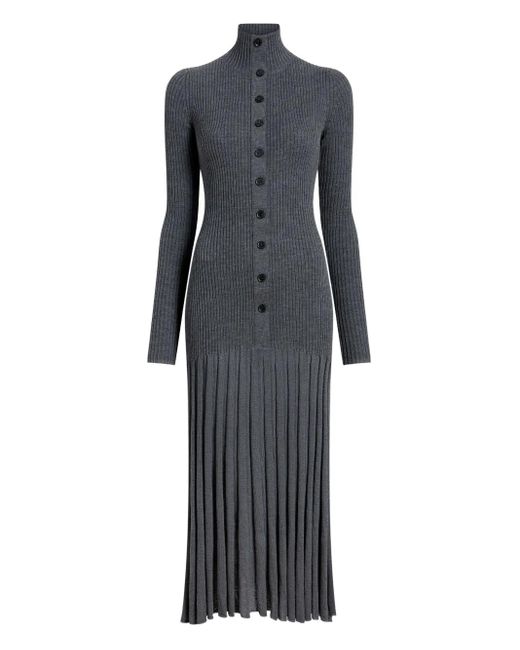 Proenza Schouler Black Ribbed Pleated Midi Day Dress