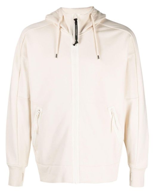 C P Company White Goggles-detail Zip-up Hoodie for men