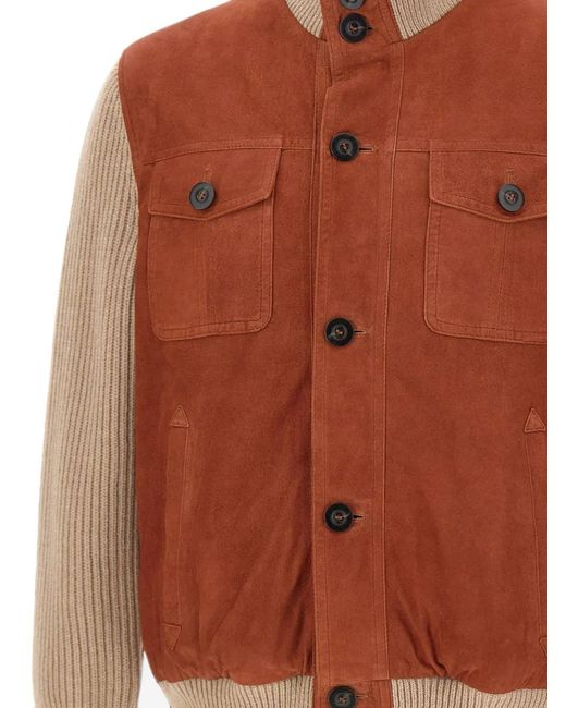 Volfagli Brown Elmo Suede-Leather Jacket for men